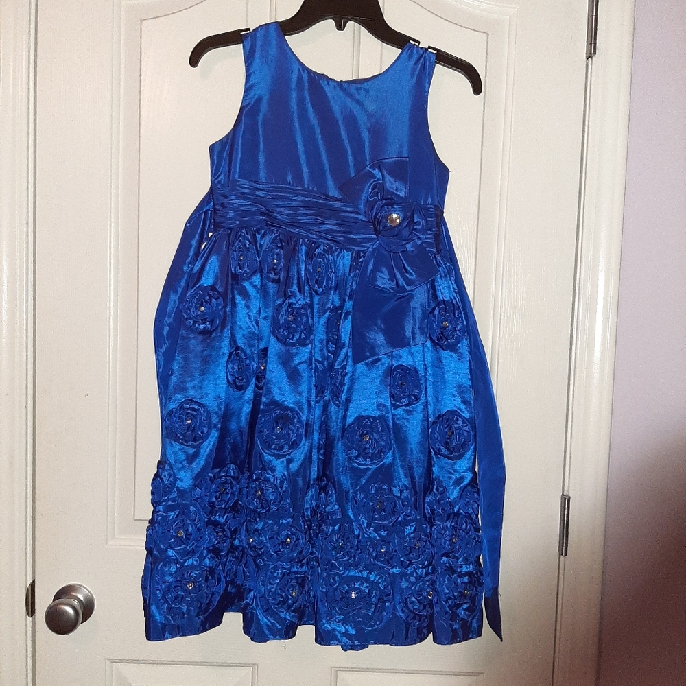 Royal blue size 12 Bonnie Jean dress with roses on it.